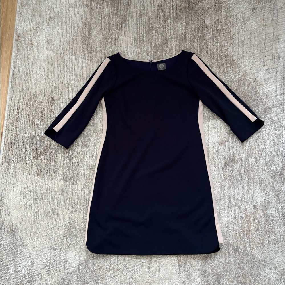 Vince Camuto Navy and Pink Long Sleeve Dress